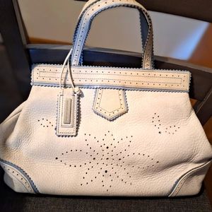 Antonio Melani bone with blue trim handbag